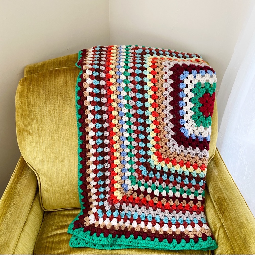 Vintage 60s 70s Granny Square Throw Blanket - Picture 5 of 5